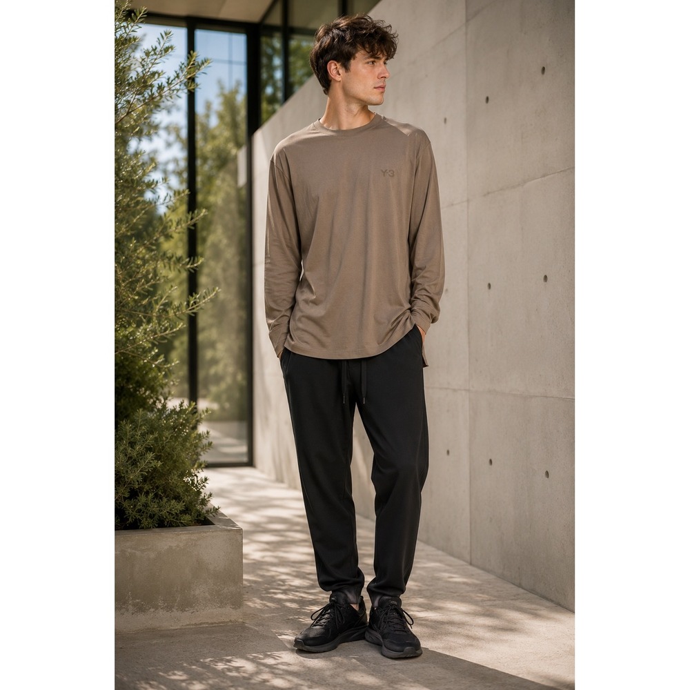 Y-3 Adidas Yohji Yamamoto Mens Long Sleeve T-Shirt Clay Brown IV8233 NWT Size M